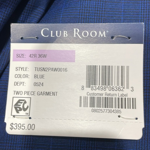 Club Room Mens Suit Blue 42R coat 36W pants with 32 inch inseam. NWT - Picture 7 of 7